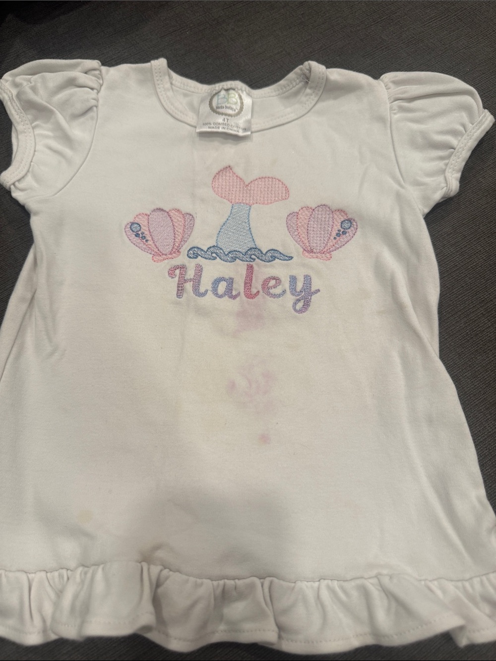White "Haley" Mermaid Tee with Pink & Blue Accents